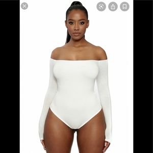 Naked Wardrobe White Off the Shoulder Bodysuit